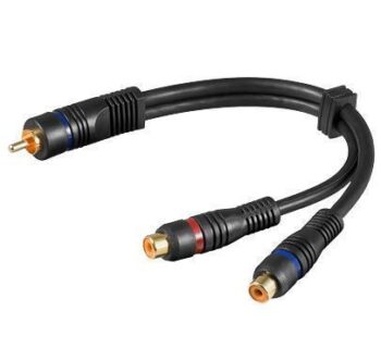 Kabel phono - 1x han  2x hun, 0.2m, forgylt, OFC