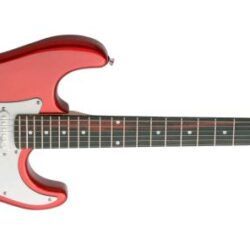 Elgitarpakke med gitar, reim, og bag, rød metallic